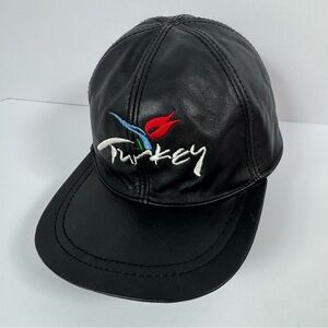 Vintage Leather Turkey Embroidered Logo Adjustable Souvenir Tourist Baseball Cap